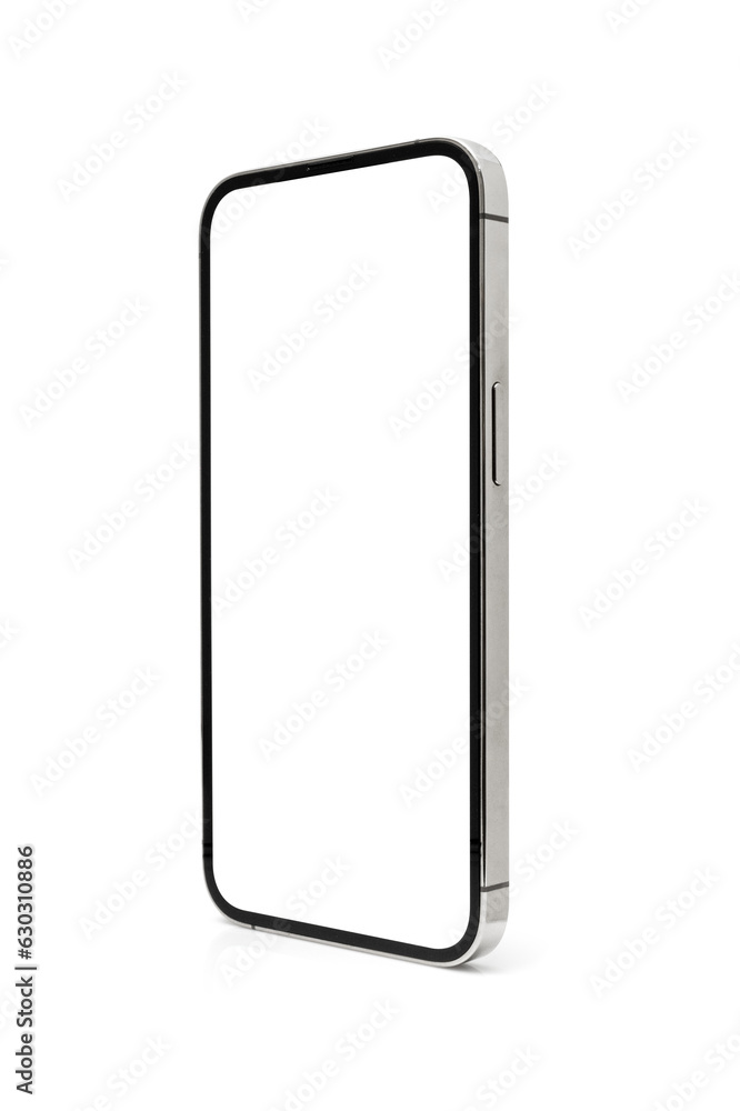 Poster smartphone mockup blank screen, mobile phone isolated with clipping path on transparent background