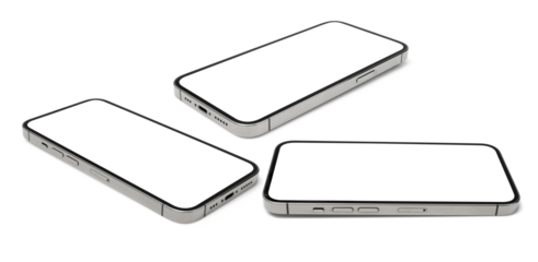 flat rays ,collection of smartphone mockup blank screen, mobile phone isolated with clipping path on transparent background