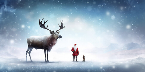 sleigh santa greeting illustration card reindeer vintage snow claus christmas. Generative AI.