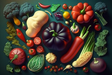 Obraz na płótnie Canvas Group of vegetables, Top view with aesthetic arrangement, generative ai