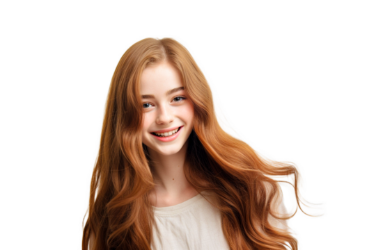 Portrait smiling beauty girl with long hair studio shot