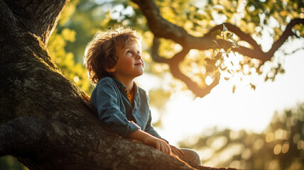 little kid on tree branch