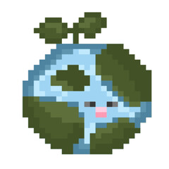Fototapeta premium Save world Save energy pixel art , environment,Earth,global warming,pollution,tree,water,cute,icon ,vector, illustration,hand drawn 