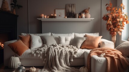 a cozy fall-palette living room interior