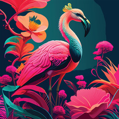 Beautiful vector floral summer pattern background with tropical,  flamingo, Perfect for wallpapers, web page backgrounds, surface textures, textile.