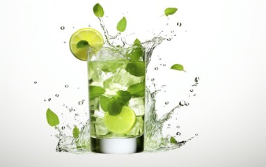 Refreshing Mojito Cocktail White Background. Generative AI