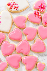 Heart-shaped sugar cookies with royal icing