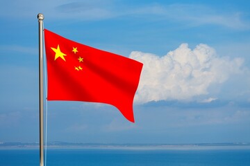 China national red flag waving in sky.