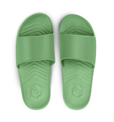 Pair of green rubber slippers isolated on transparent background