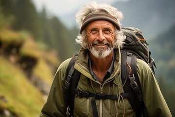 Mężczyzna podczas wędrówki w górach, na łonie natury, wygenerowane przez AI