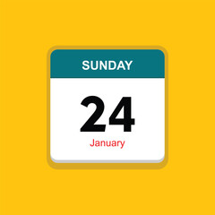 january 24 sunday icon with yellow background, calender icon