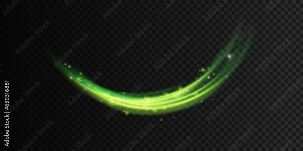 Poster Magic sparkle wave. Luminous lines on transparent background. Cosmic trail with light effect.