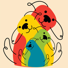 Rainbow dog family. Avatar, badge, poster, logo templates, print. Vector illustration in flat cartoon style