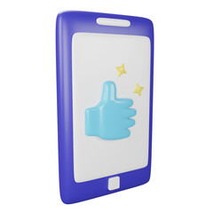 Push like on the phone clipart flat design icon isolated on transparent background, 3D render social media concept