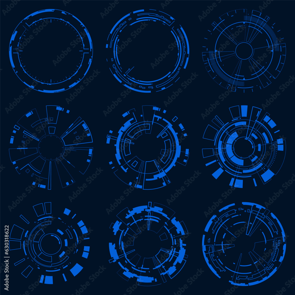 Poster vector set circle sci fi frame user interface element. technology futuristic abstract hud.