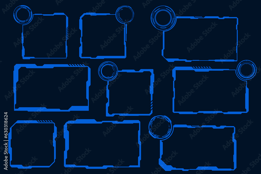 Aufkleber vector futuristic set hi tech frame element. technology hud square shape design.