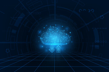 Vector futuristic cloud concept. Network online strage hi tech technology background.