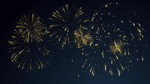 Festive fireworks show, firecrackers in the night sky. Happy celebration, joy and fun atmosphere. New Year's Eve. Creative Christmas background. Seamless loop