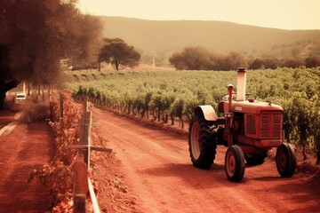 tractor in a vineyard. Generative AI