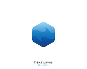 Blue waves hexagon logo gradient