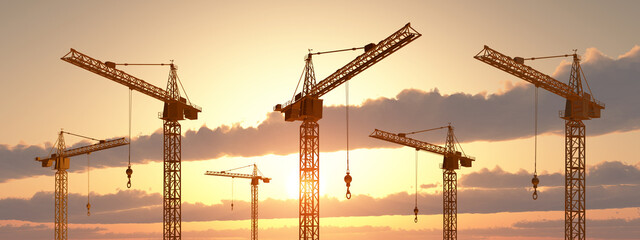 Baukräne bei Sonnenuntergang © Michael Rosskothen