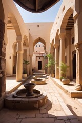 Fototapeta na wymiar View of the inner courtyard of an old traditional Arab mud brick 