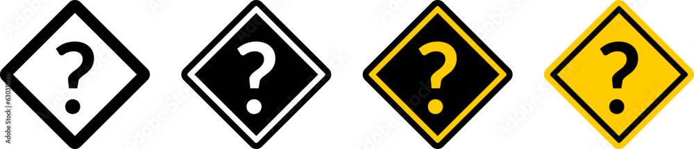 Poster question mark help or support icon set with a traffic sign style diamond shape. vector image.