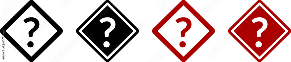 Poster question mark help or support icon set with a traffic sign style diamond shape. vector image.
