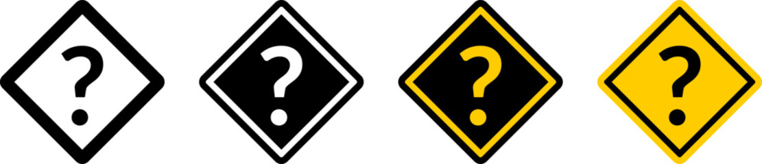Question Mark Help or Support Icon Set with a Traffic Sign Style Diamond Shape. Vector Image.