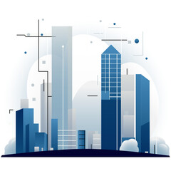 Abstract horizontal cityscape, skyline buildings, for background. Urban silhouette landscape of modern city. A visually stunning composition of lines and geometric elements, resembling a city.