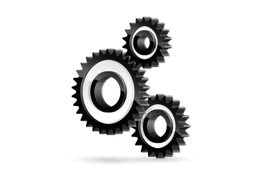 High detailed vector illustration of black cogwheels on white background.