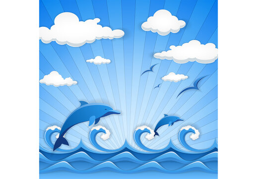 Abstract vector illustration of blue seascape