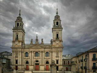 Fototapeta na wymiar Cathedral of Lugo, Galicia, Spain on a cloudy day