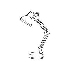 Desk lamp or table lamp isolate. Doodle Black line on white background vector illustration.