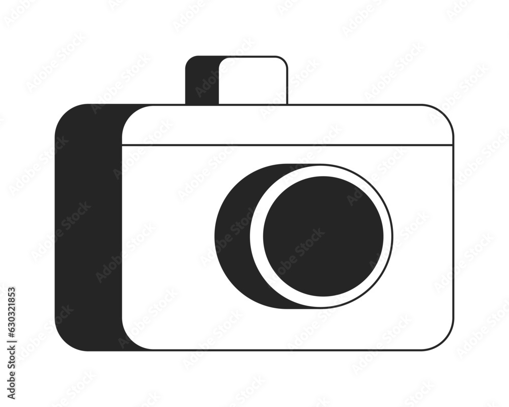 Poster professional camera flat monochrome isolated vector object. device for taking picture. editable blac