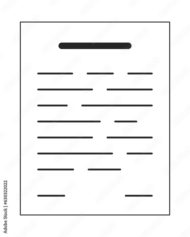 Poster document flat monochrome isolated vector object. paper with text. editable black and white line art 