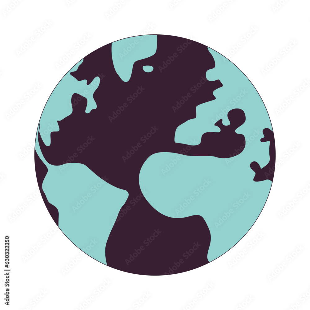 Poster earth flat line color isolated vector object. livable planet with continents. editable clip art imag