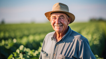 Portrait of a farmer against the backdrop of his fields.