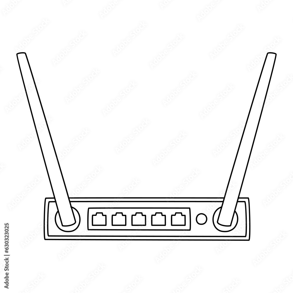Poster internet router icon in doodle sketch lines. connection data networking wifi computer