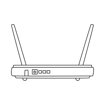 Internet Router Icon In Doodle Sketch Lines. Connection Data Networking WiFi Computer