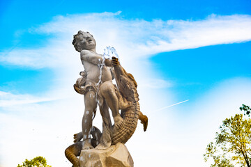 Fountain in the form of a sculpture of a boy and a crocodile in Vienna in Austria