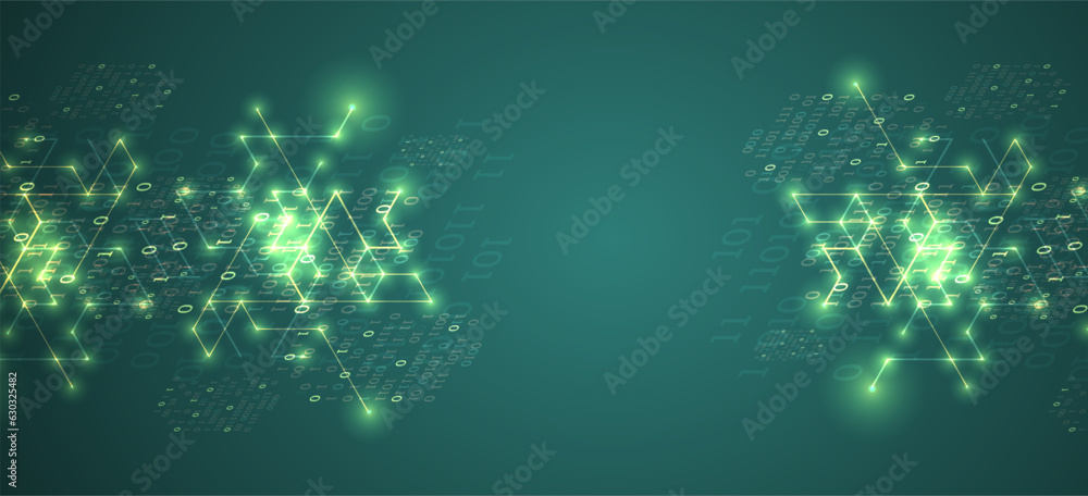 Poster isometric illustration. digital technology and engineering background with glowing effect and number
