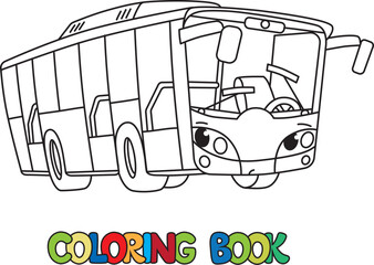 Funny small bus with eyes. Coloring book - 630325603