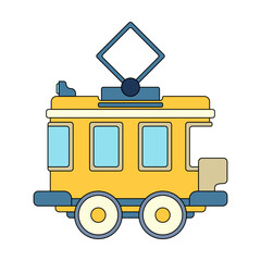 Color vector icon with toys vintage tram. Engaging and interactive toys that spark creativity and imagination. Designed for kids. Encourage playtime and ignite the joy of discovery with popular toys.
