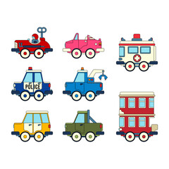 Color vector icon set with toy car. Engaging and interactive toys that spark creativity and imagination. Created for kids. Encourage playtime and ignite the joy of discovery with popular childrens toy