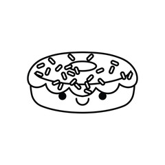 Cute happy smiling donuts character line icon. Coloring book for children. Vector illustration in outline style.