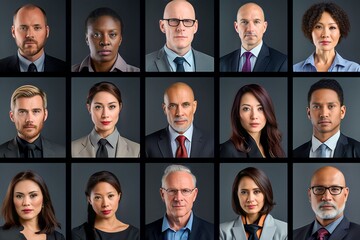 Collage of portraits of business people of different ethnicities and age groups