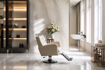 Modern and elegant interior design of professional beauty salon and spa with luxury styling chair