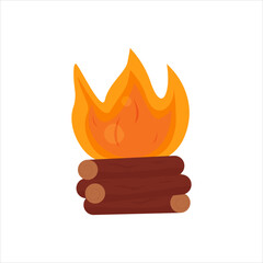 Bonfire vector in a flat style, with burning firewood.
The concept of camping, tourism, travel, adventure, outdoor recreation.
Illustration on a white background, eps 10.