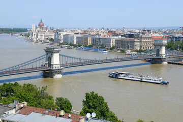 Fototapeta premium View at the chain bridge of Budapest on Hungary